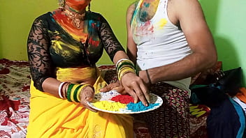 Indian girl enjoys playing with her father-in-law on Holi, leading to passionate Bengali sex