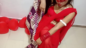 Indian bride in red saree enjoys romantic Valentine's day with her husband in this erotic Hindi web series