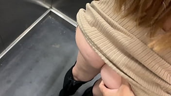 Amateur couple caught having sex in an elevator with a stranger